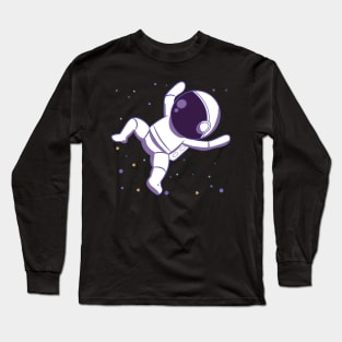 Floating Baby Astronaut Drawing Cartoon Space Design Long Sleeve T-Shirt